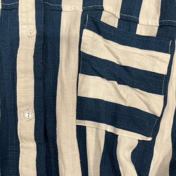 [M]Abel The Label Anthropologie Linen Blend Blue White Stripes Shirt Dresss - Picture 3 of 7